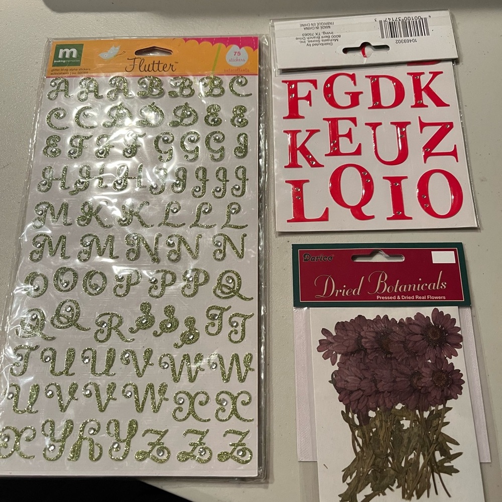 Crafting Supplies Set with Glitter Letters and Dried Botanicals